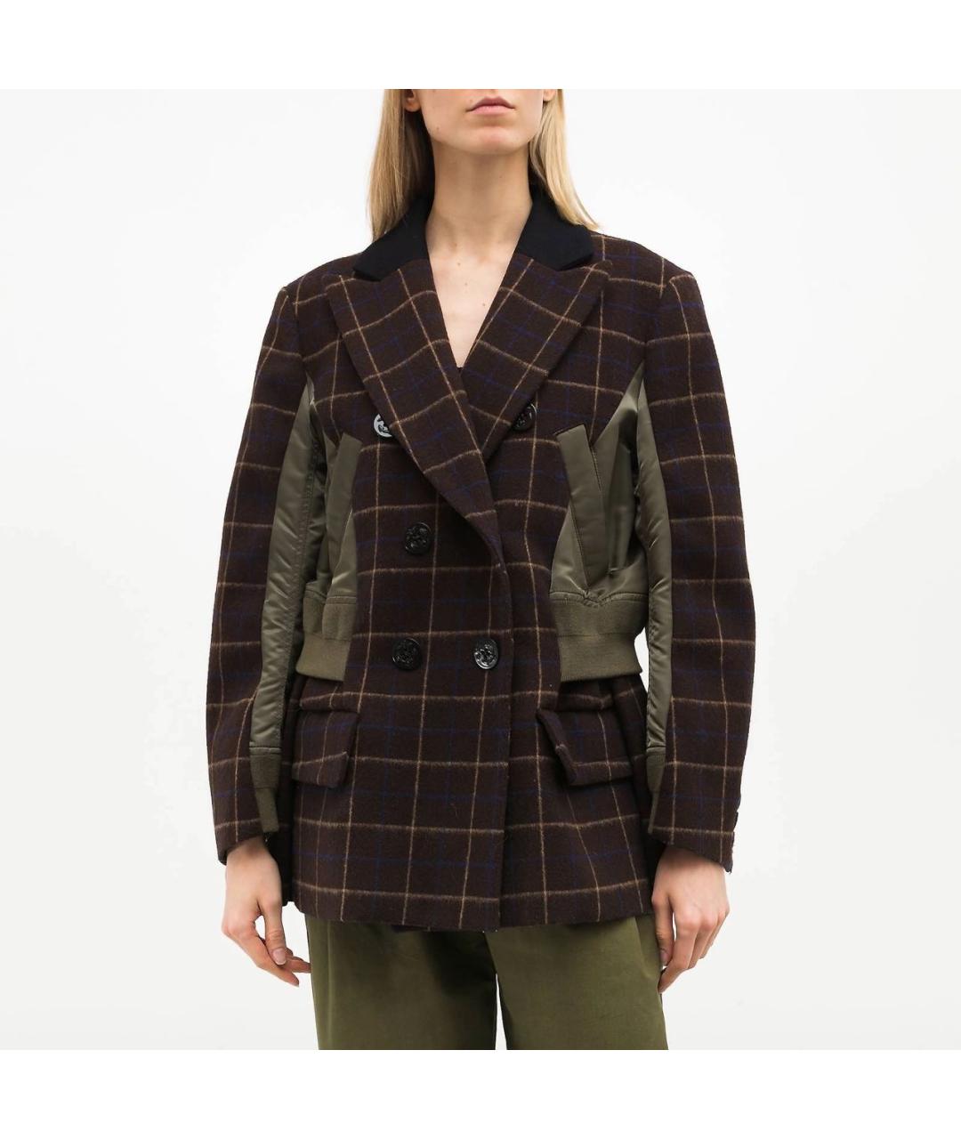 SACAI Коричневое шерстяное пальто, фото 6