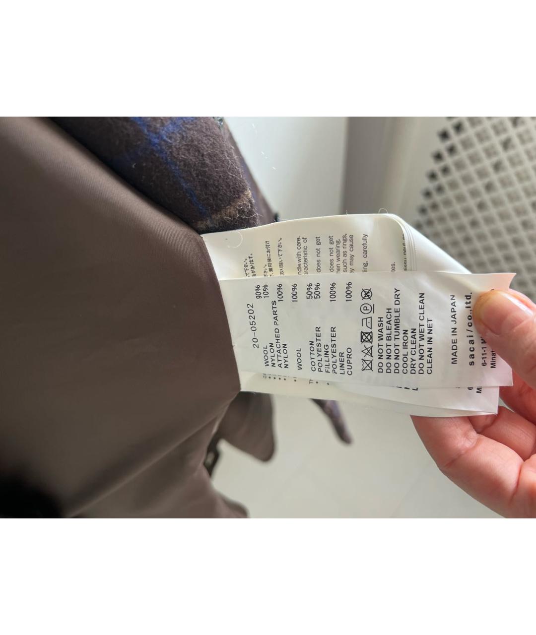SACAI Коричневое шерстяное пальто, фото 5
