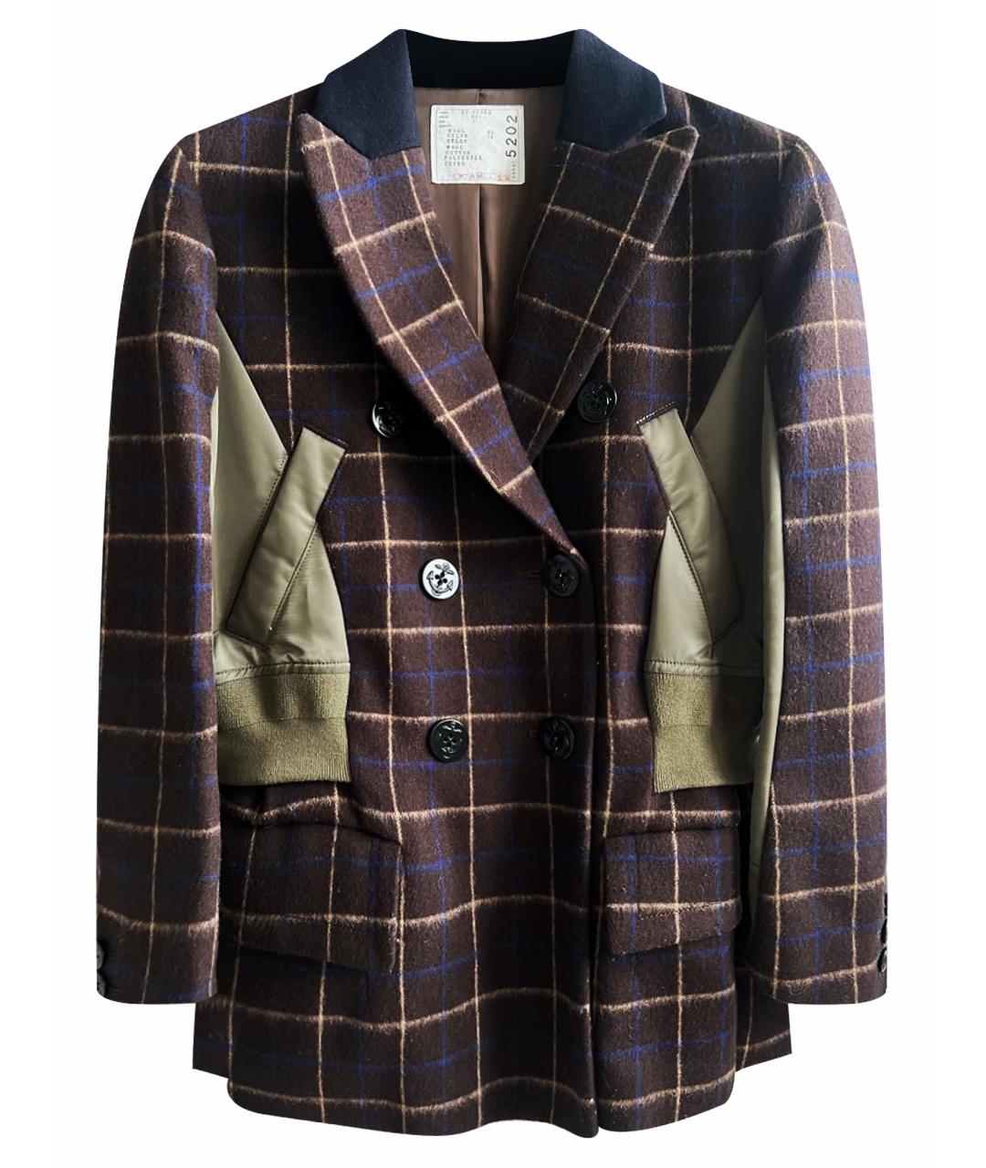 SACAI Коричневое шерстяное пальто, фото 1