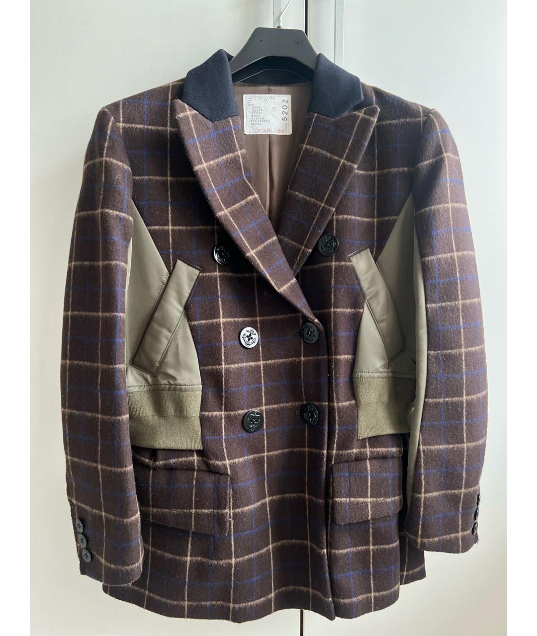 SACAI Коричневое шерстяное пальто, фото 9