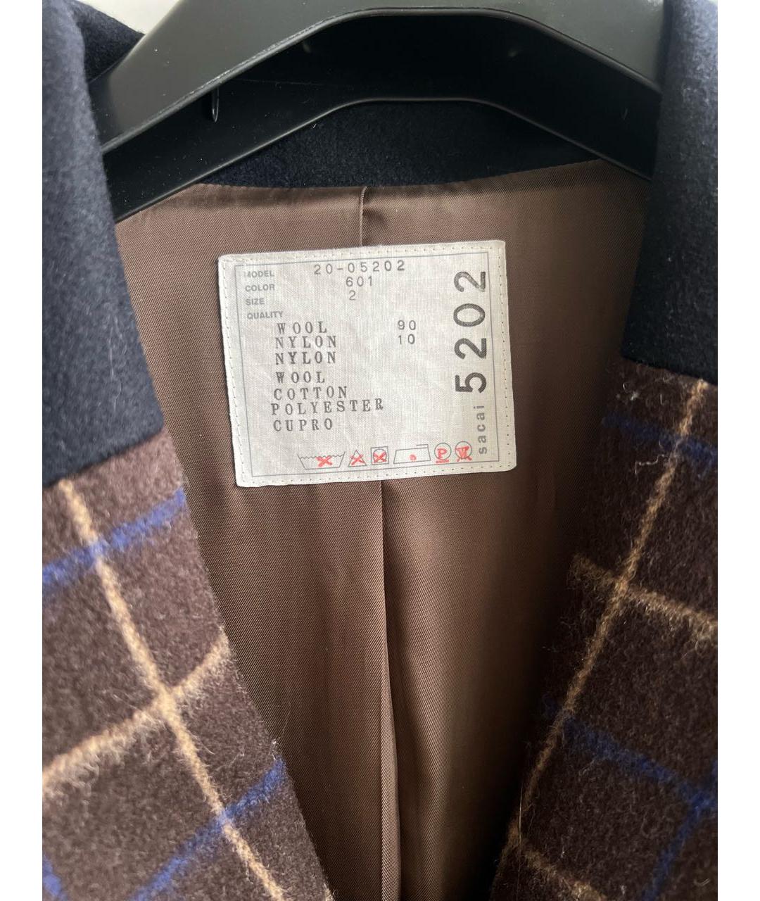 SACAI Коричневое шерстяное пальто, фото 3