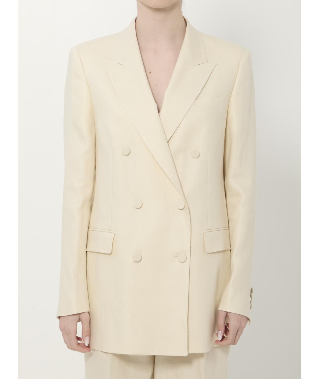 TAGLIATORE Бежевый льняной жакет/пиджак, фото 5