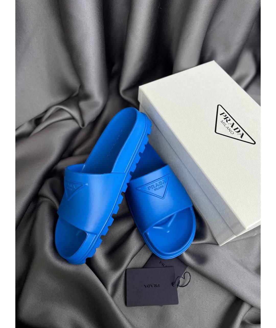 PRADA Синие нубуковые шлепанцы, фото 2