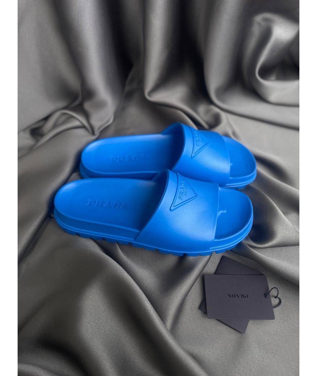 PRADA Синие нубуковые шлепанцы, фото 5