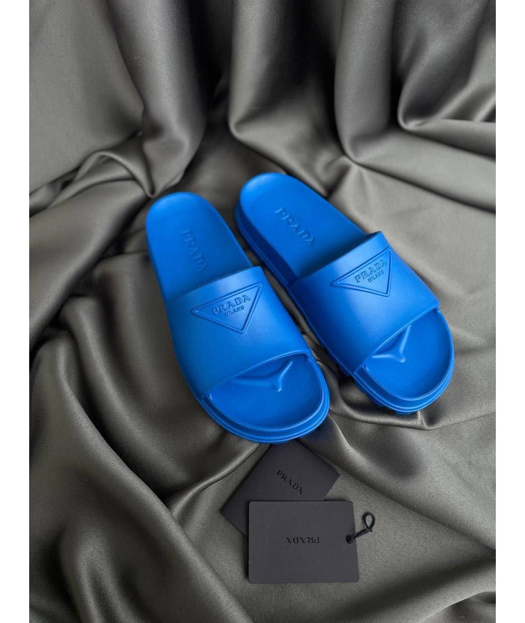 PRADA Синие нубуковые шлепанцы, фото 4