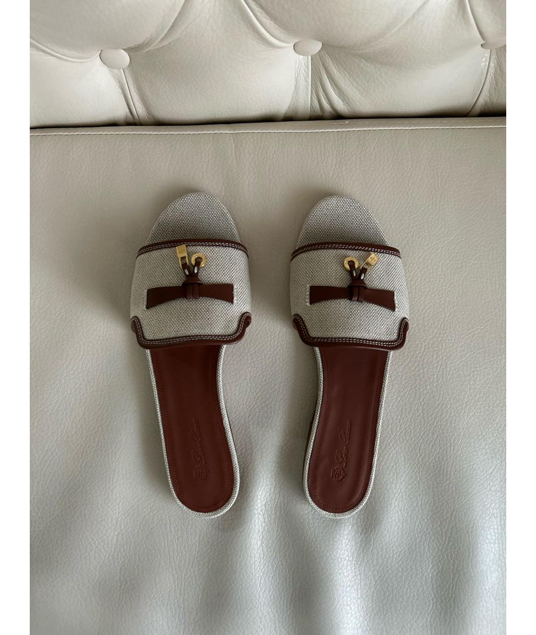 LORO PIANA Бежевые текстильные шлепанцы, фото 3