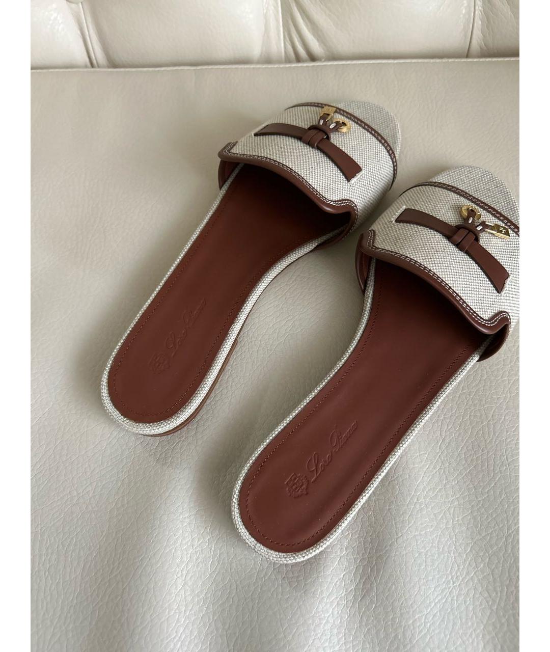 LORO PIANA Бежевые текстильные шлепанцы, фото 7