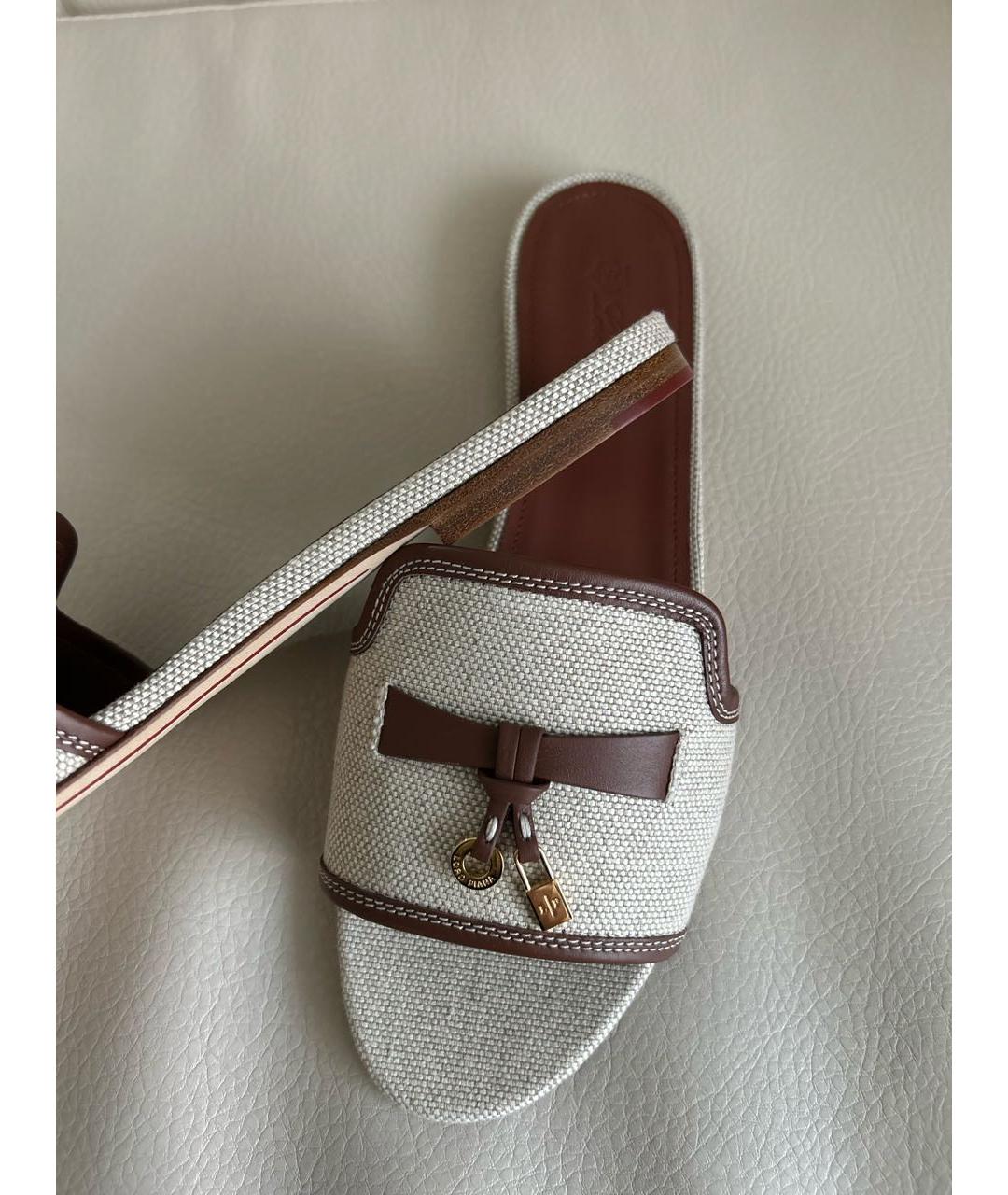 LORO PIANA Бежевые текстильные шлепанцы, фото 8
