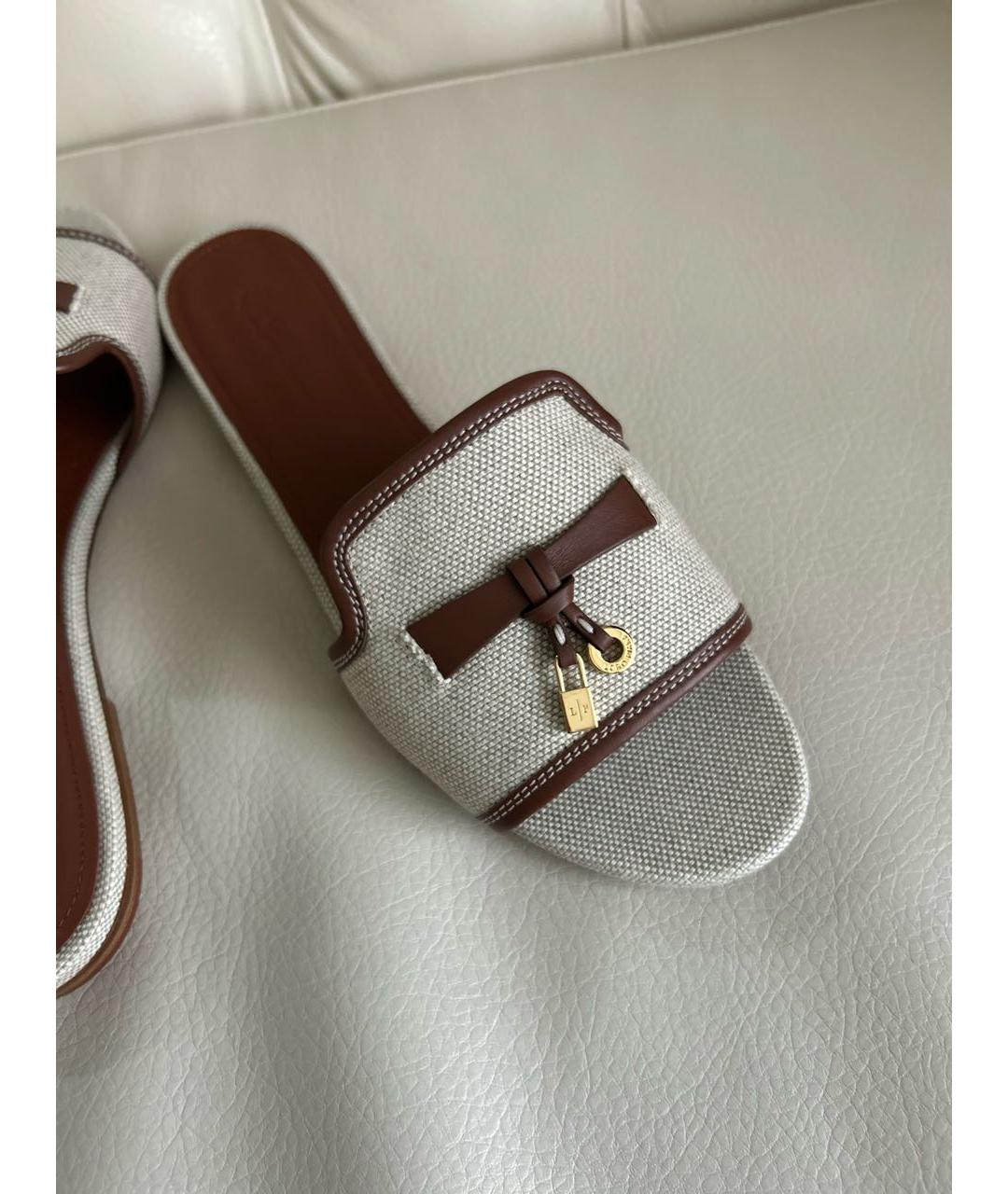 LORO PIANA Бежевые текстильные шлепанцы, фото 6