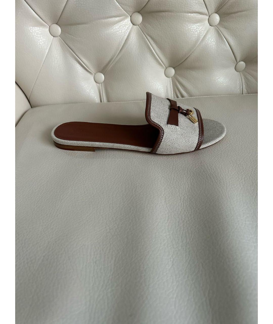 LORO PIANA Бежевые текстильные шлепанцы, фото 9