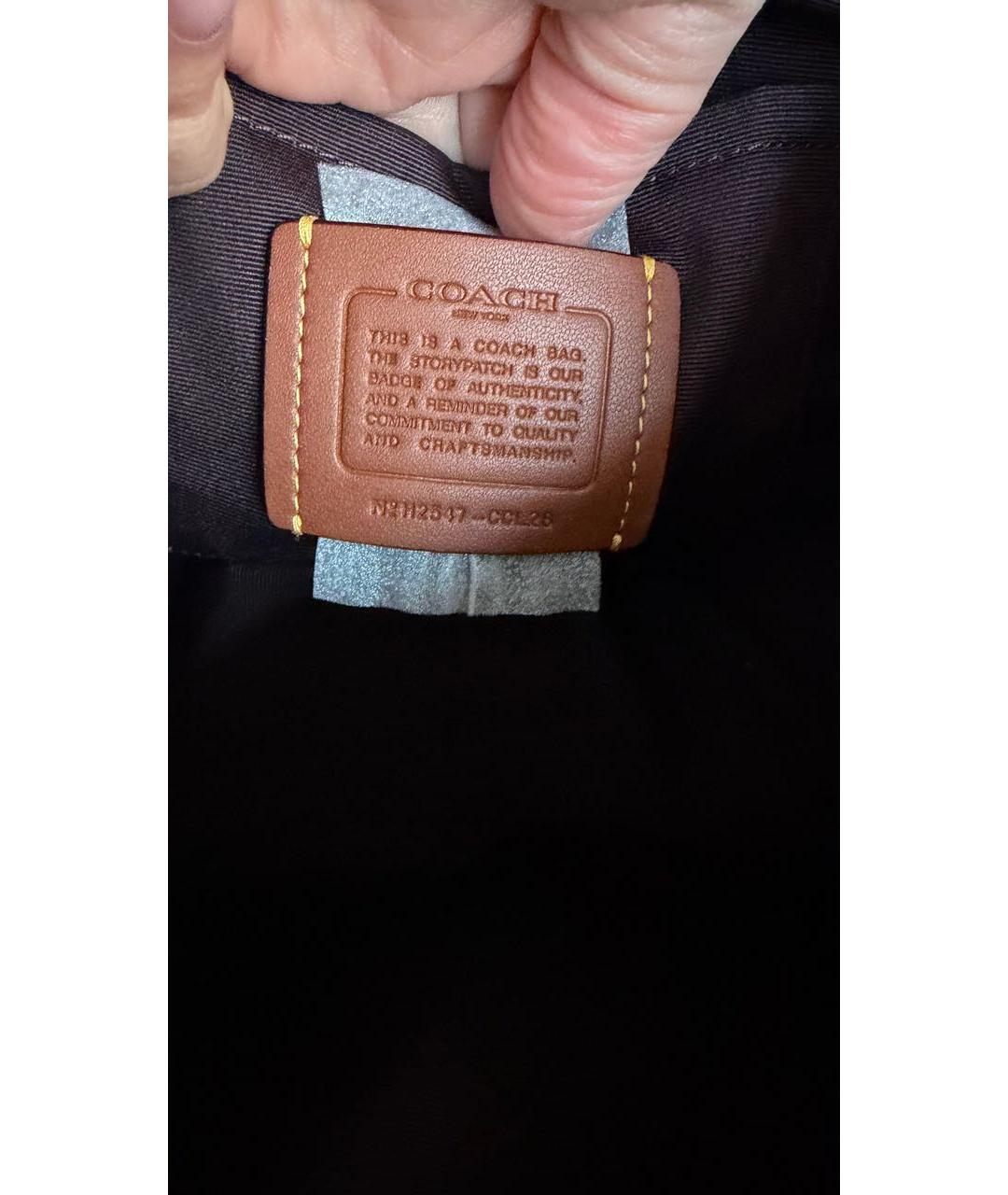 COACH Черная кожаная сумка с короткими ручками, фото 6