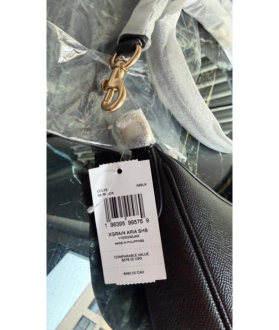 COACH Черная кожаная сумка с короткими ручками, фото 8