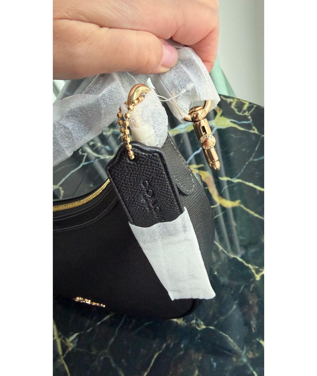 COACH Черная кожаная сумка с короткими ручками, фото 7