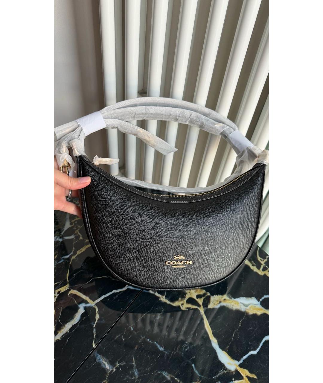 COACH Черная кожаная сумка с короткими ручками, фото 2
