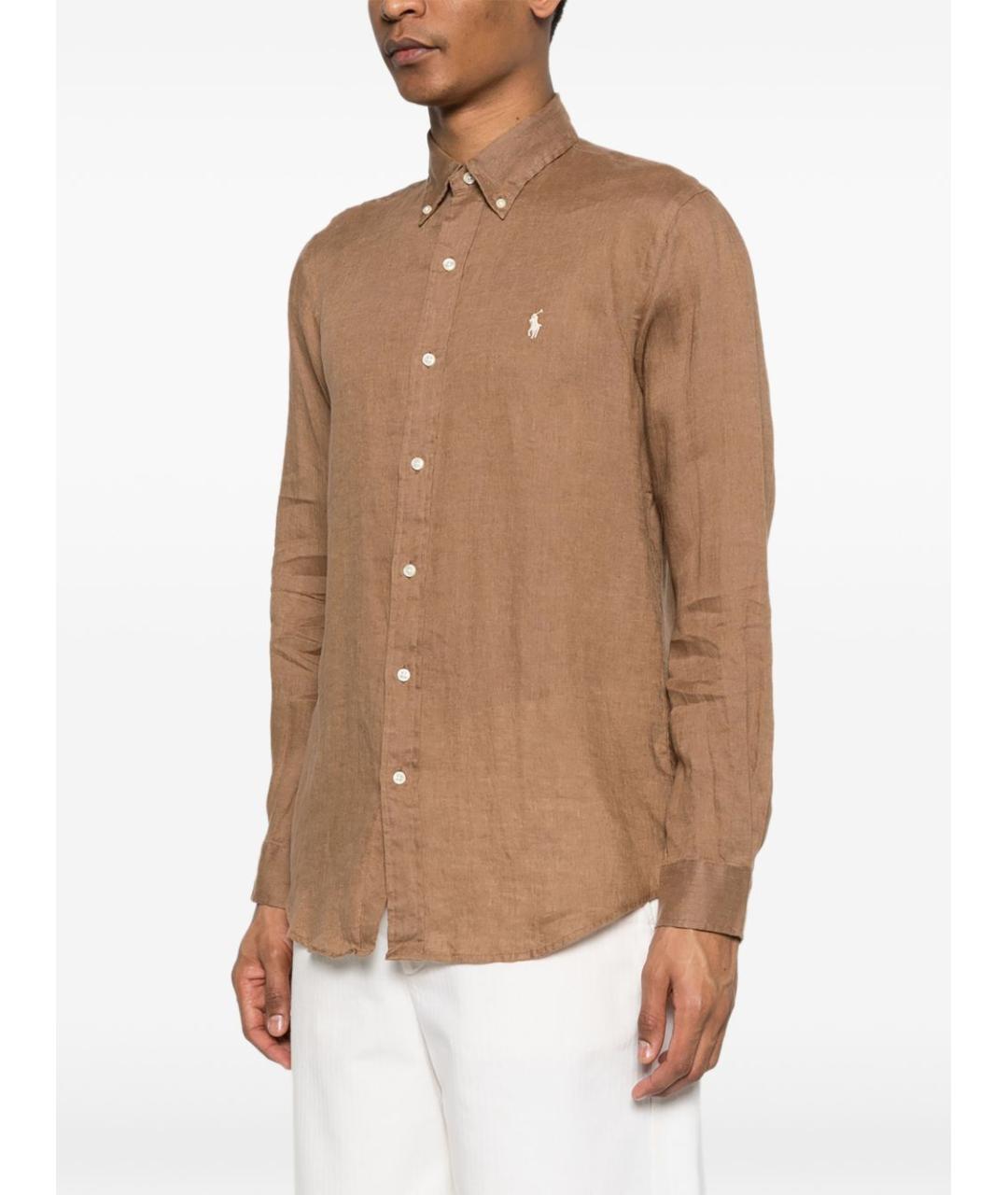 POLO RALPH LAUREN Коричневая льняная кэжуал рубашка, фото 5