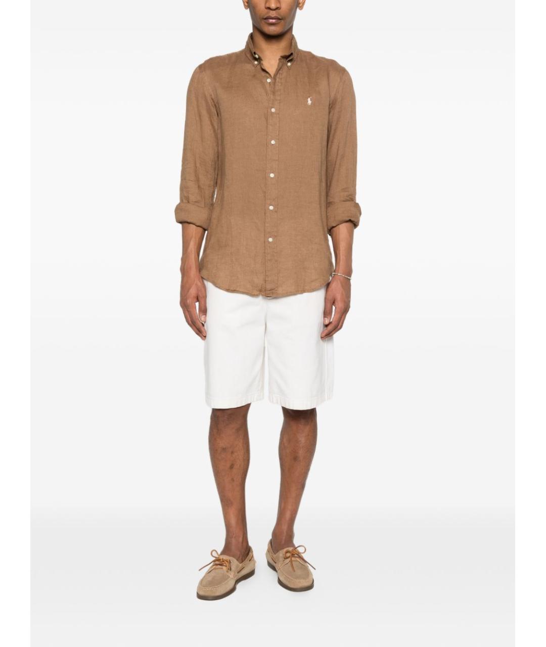 POLO RALPH LAUREN Коричневая льняная кэжуал рубашка, фото 3
