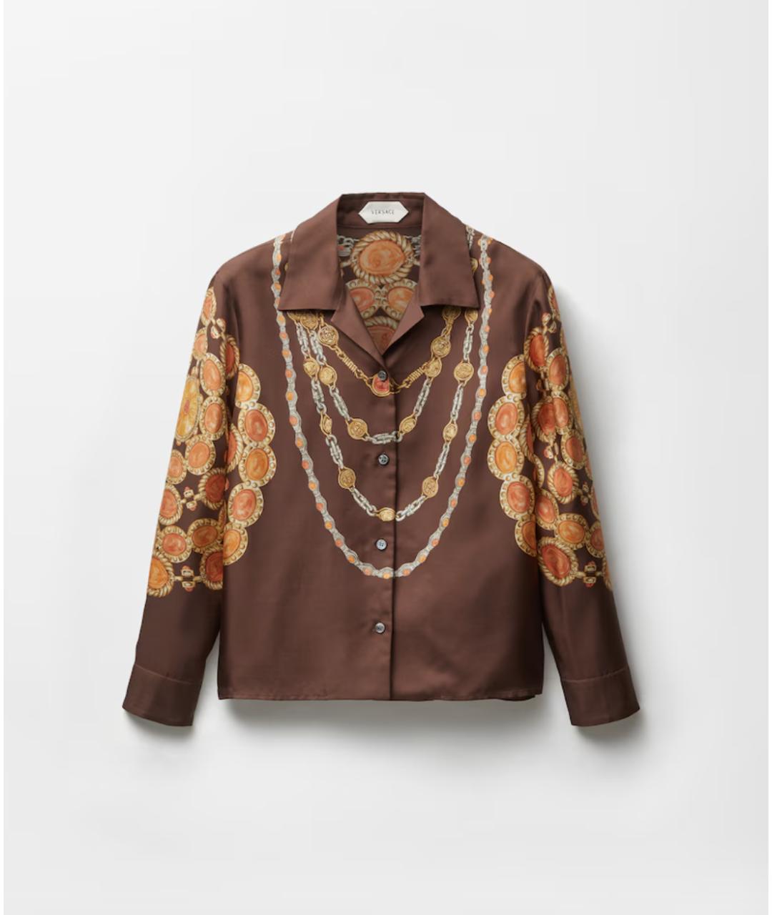VERSACE Коричневая шелковая рубашка, фото 6