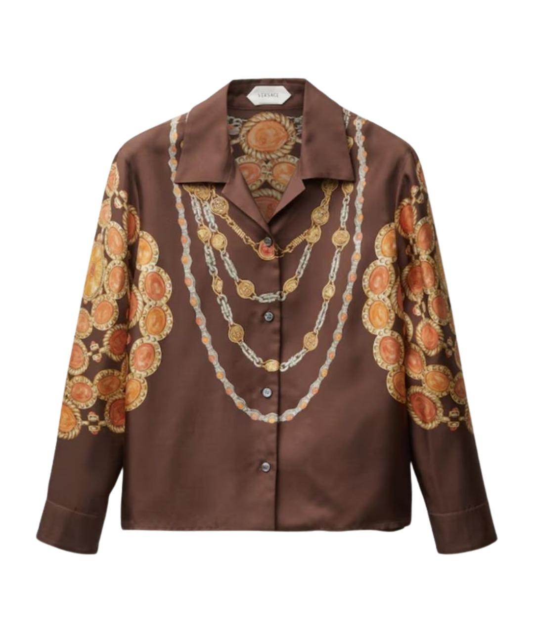 VERSACE Коричневая шелковая рубашка, фото 1