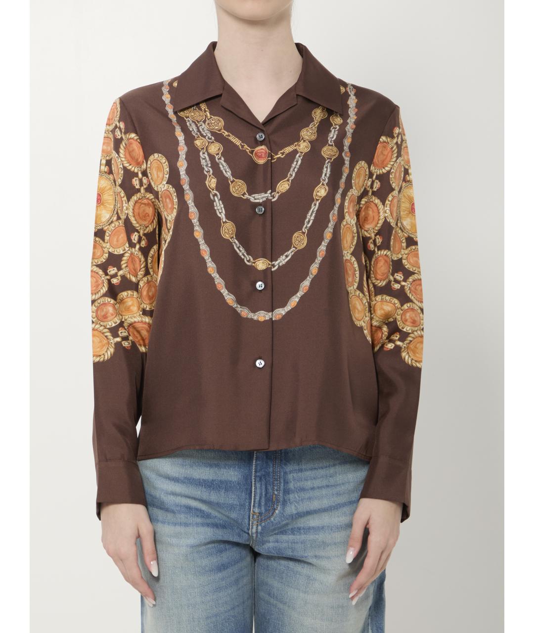 VERSACE Коричневая шелковая рубашка, фото 2