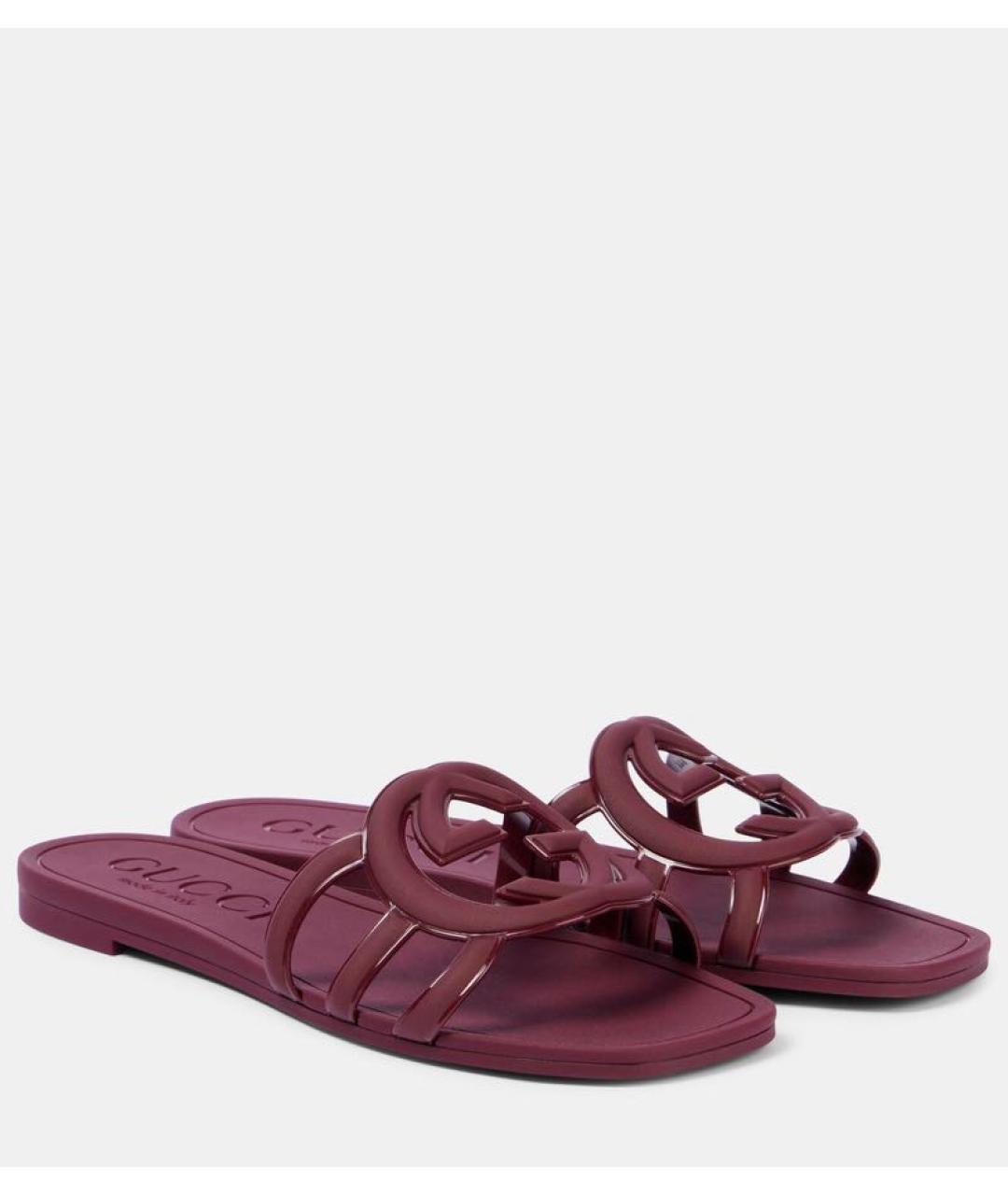 GUCCI Бордовые резиновые шлепанцы, фото 2