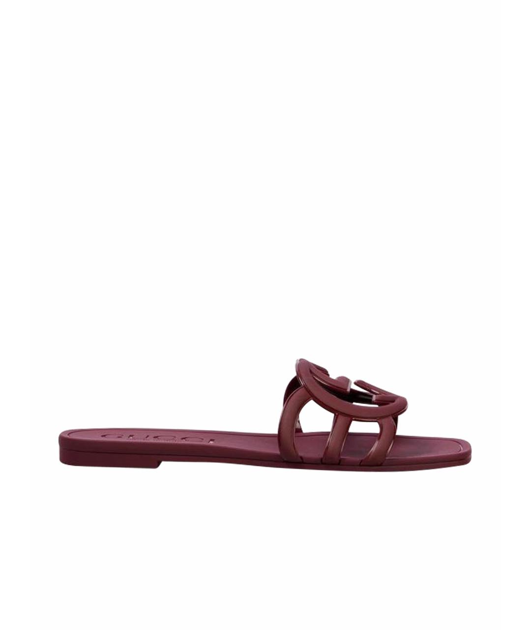 GUCCI Бордовые резиновые шлепанцы, фото 1