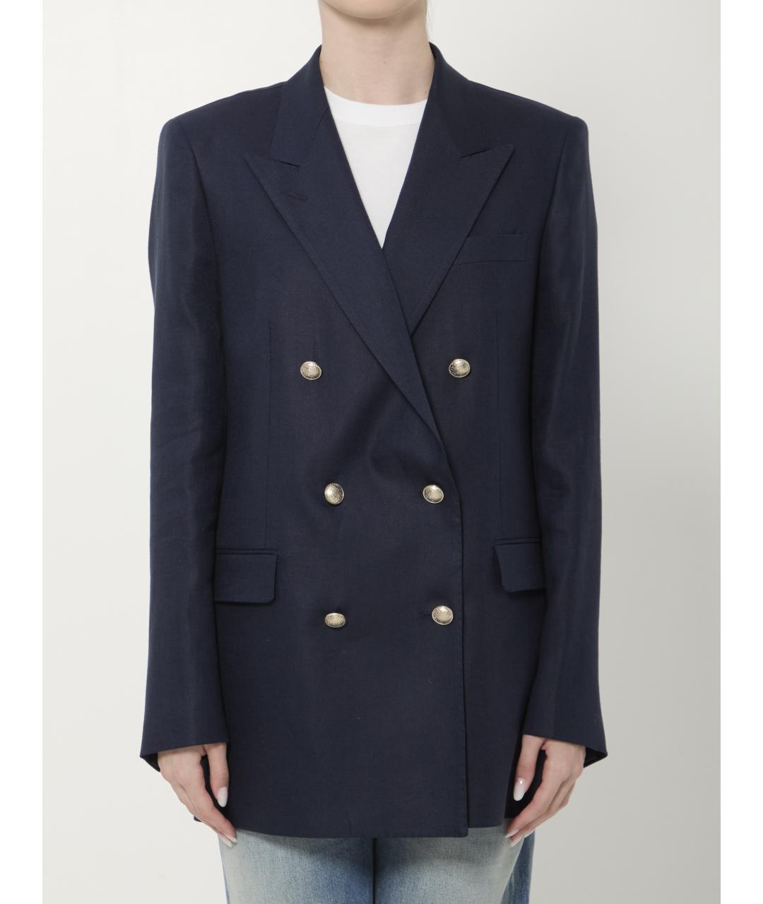 TAGLIATORE Темно-синий льняной жакет/пиджак, фото 5