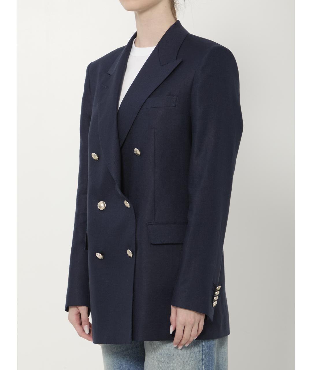 TAGLIATORE Темно-синий льняной жакет/пиджак, фото 2