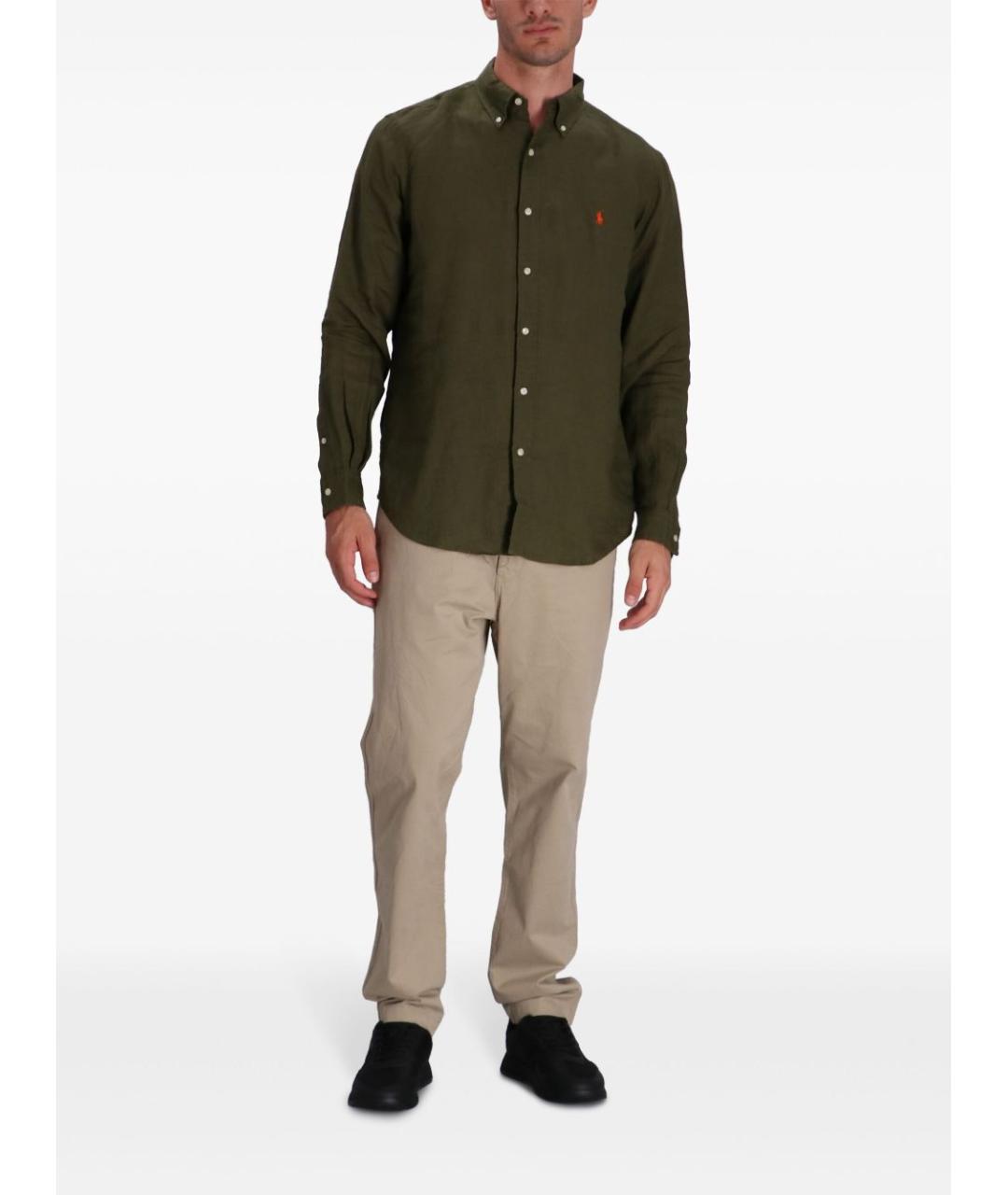 POLO RALPH LAUREN Зеленая льняная кэжуал рубашка, фото 3