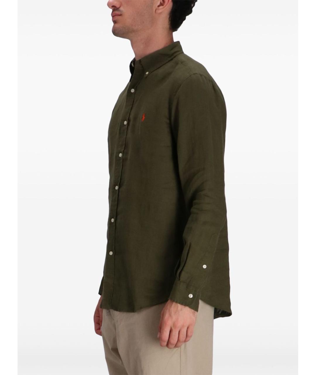 POLO RALPH LAUREN Зеленая льняная кэжуал рубашка, фото 4