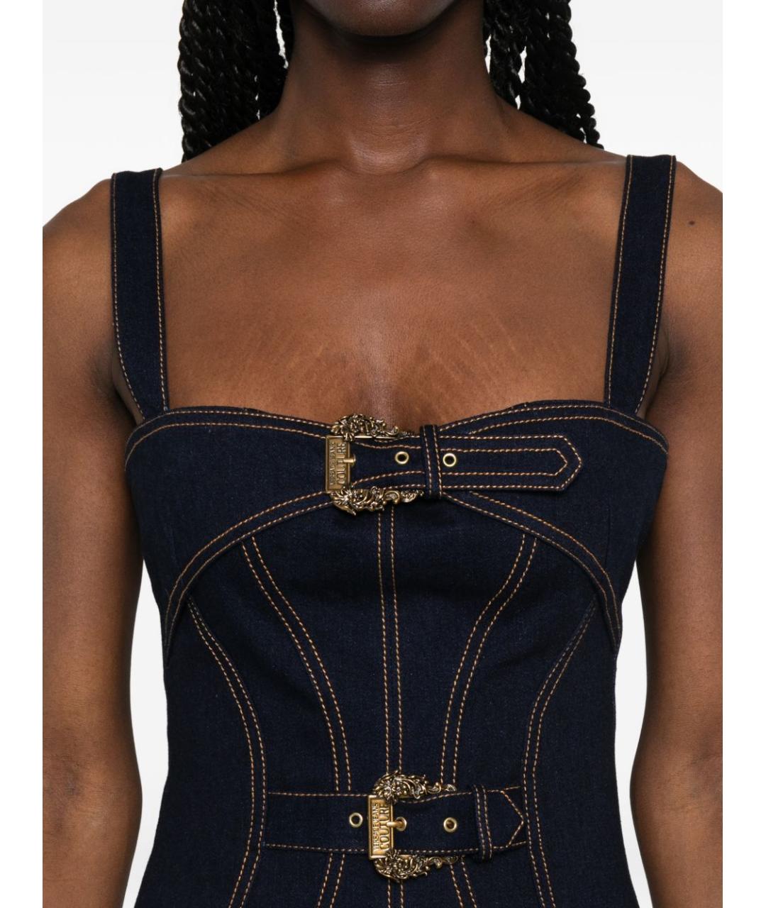 VERSACE JEANS COUTURE Синее хлопковое повседневное платье, фото 3