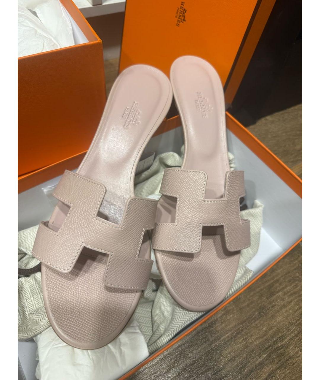 HERMES Розовые кожаные мюли, фото 2