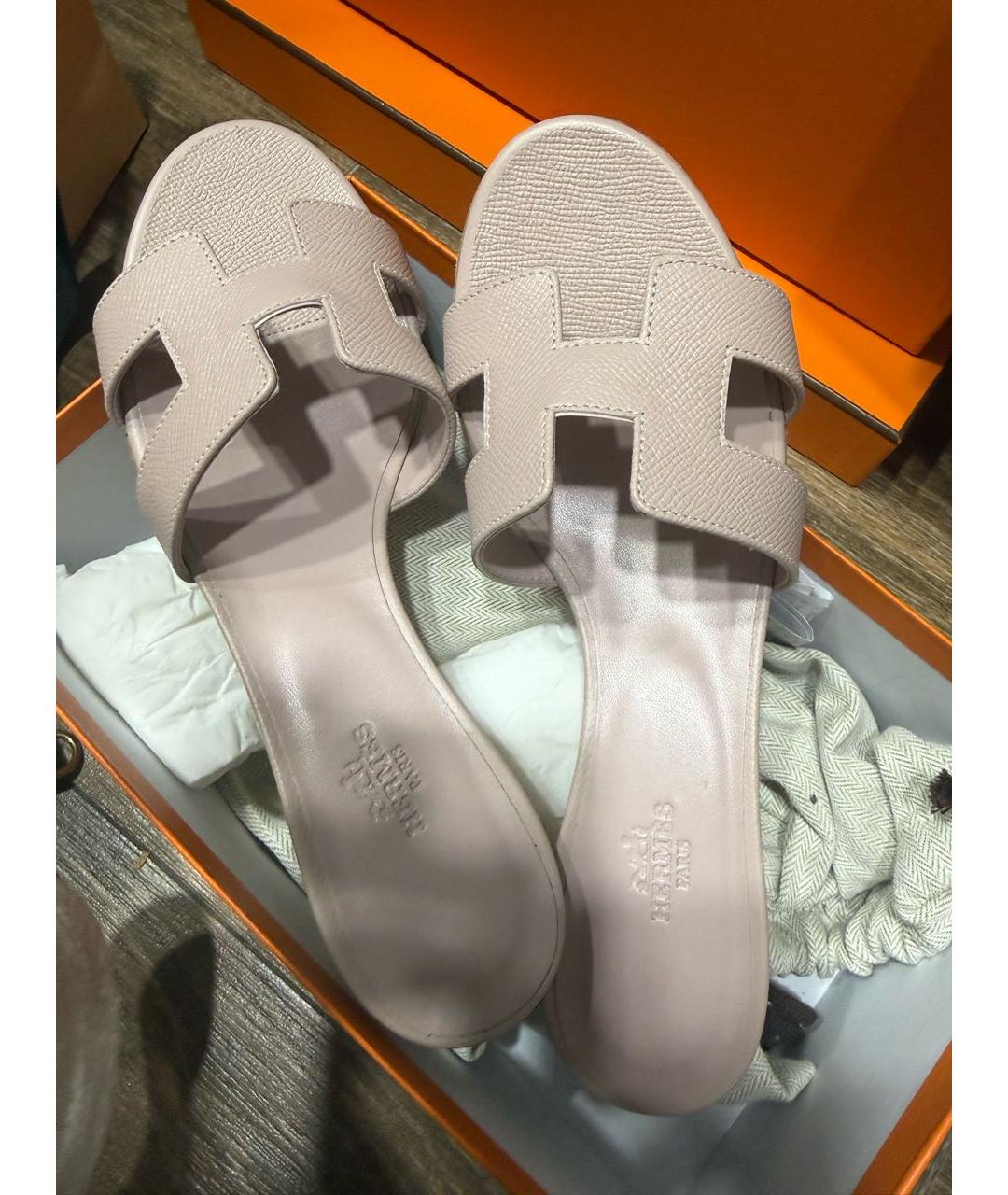 HERMES Розовые кожаные мюли, фото 3