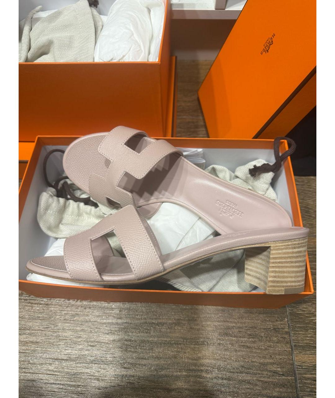 HERMES Розовые кожаные мюли, фото 6