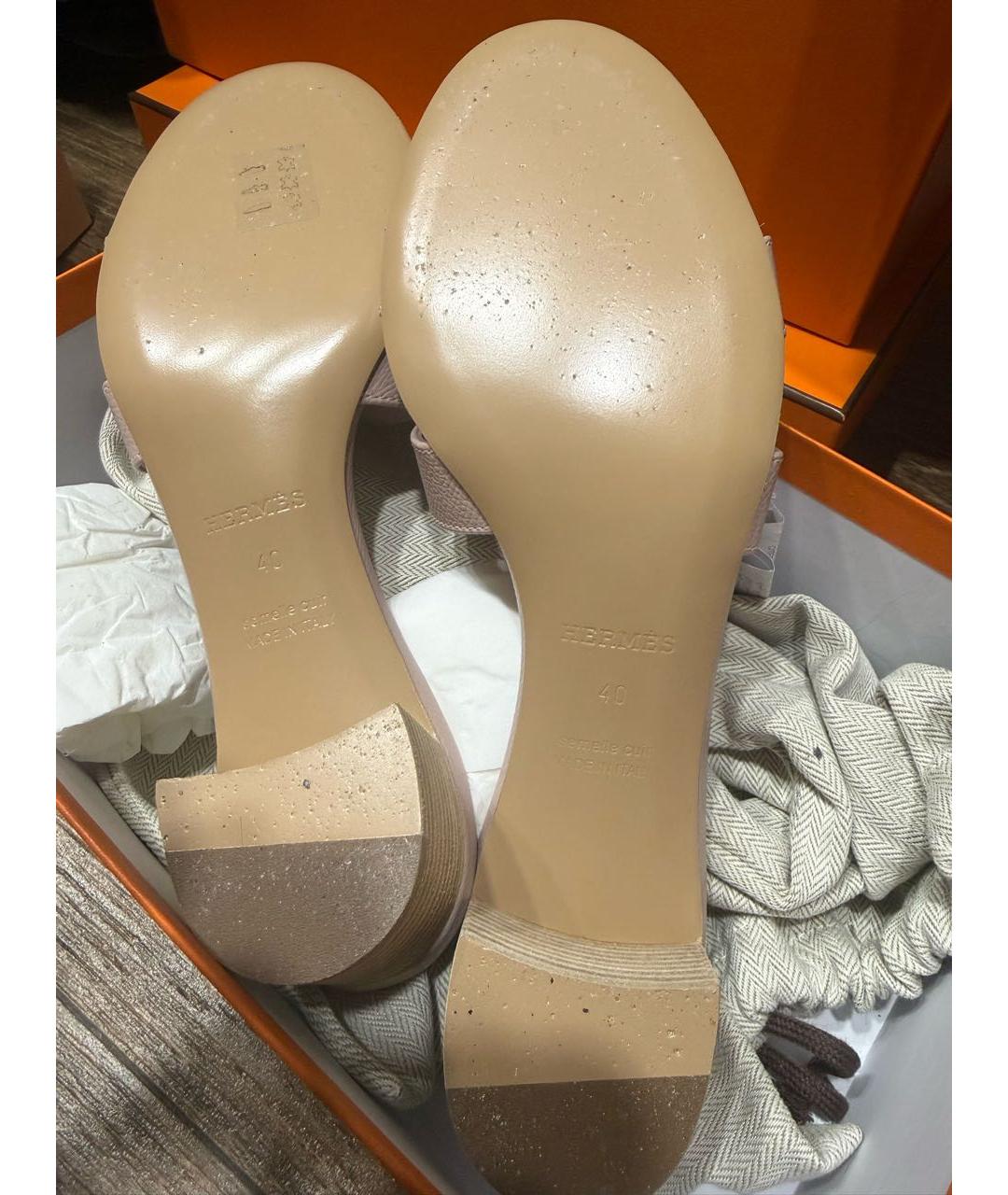 HERMES Розовые кожаные мюли, фото 5