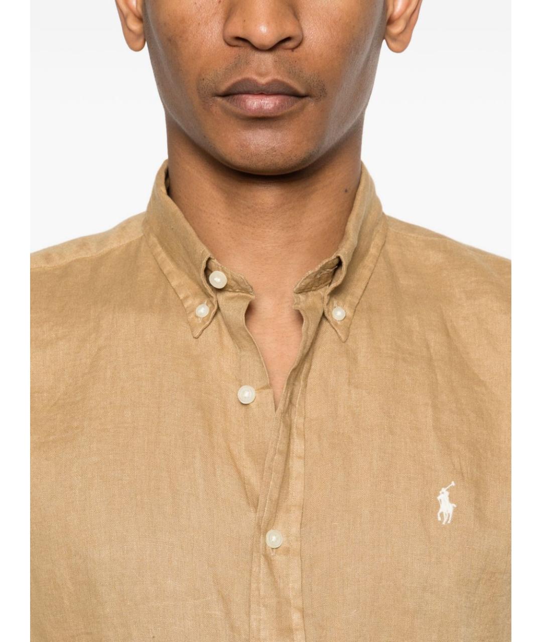 POLO RALPH LAUREN Бежевая льняная кэжуал рубашка, фото 5