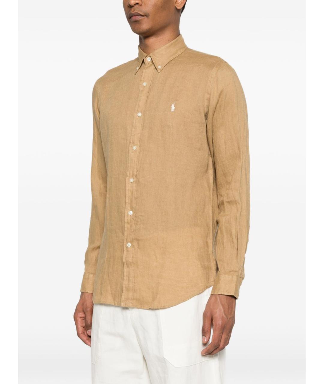 POLO RALPH LAUREN Бежевая льняная кэжуал рубашка, фото 4