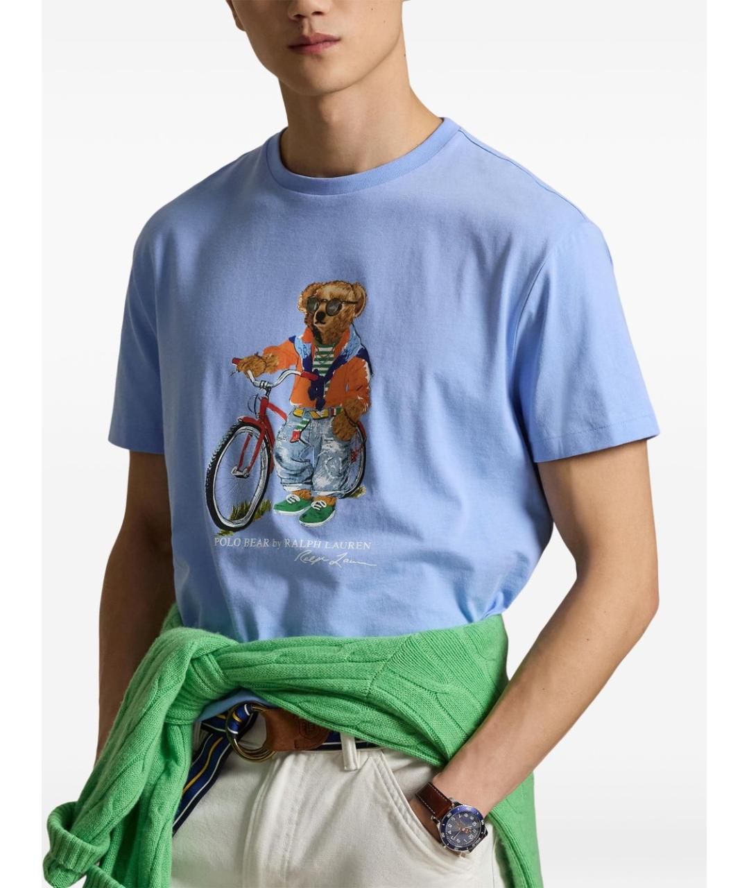 POLO RALPH LAUREN Голубая хлопковая футболка, фото 4