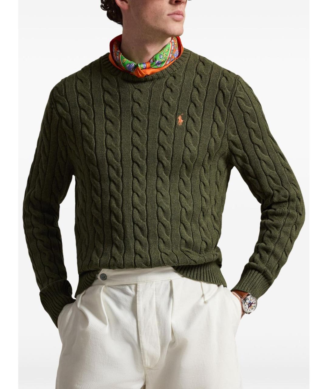 POLO RALPH LAUREN Зеленый хлопковый джемпер / свитер, фото 5