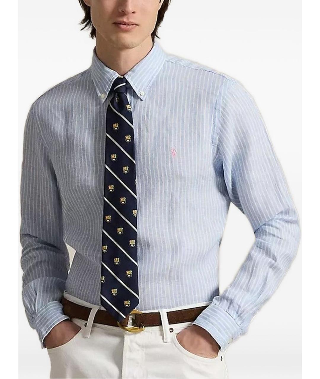 POLO RALPH LAUREN Голубая льняная классическая рубашка, фото 5