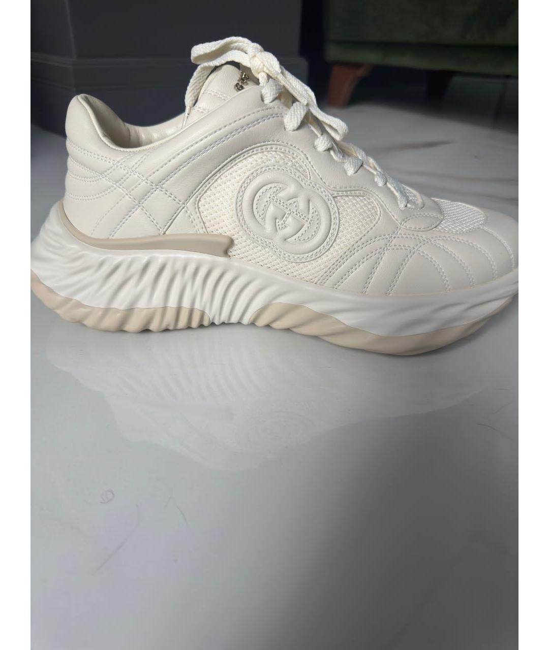 GUCCI Бежевые кожаные кроссовки, фото 6