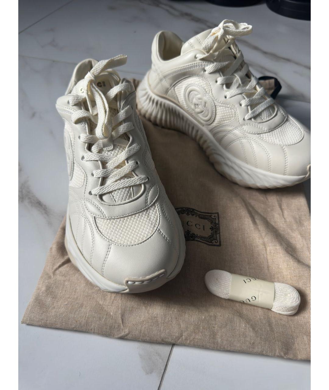 GUCCI Бежевые кожаные кроссовки, фото 5