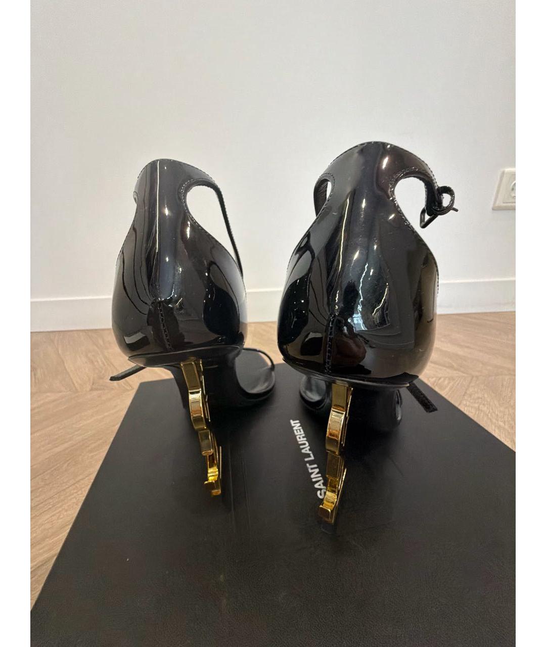 SAINT LAURENT Черные босоножки из лакированной кожи, фото 4
