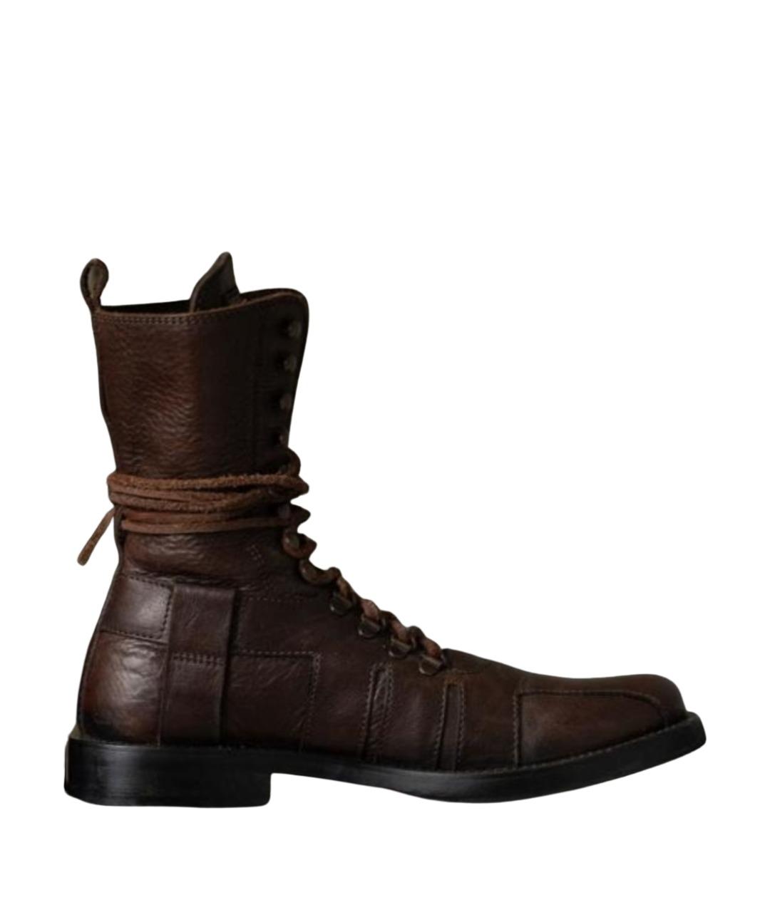 DOLCE&GABBANA Коричневые кожаные высокие ботинки, фото 1