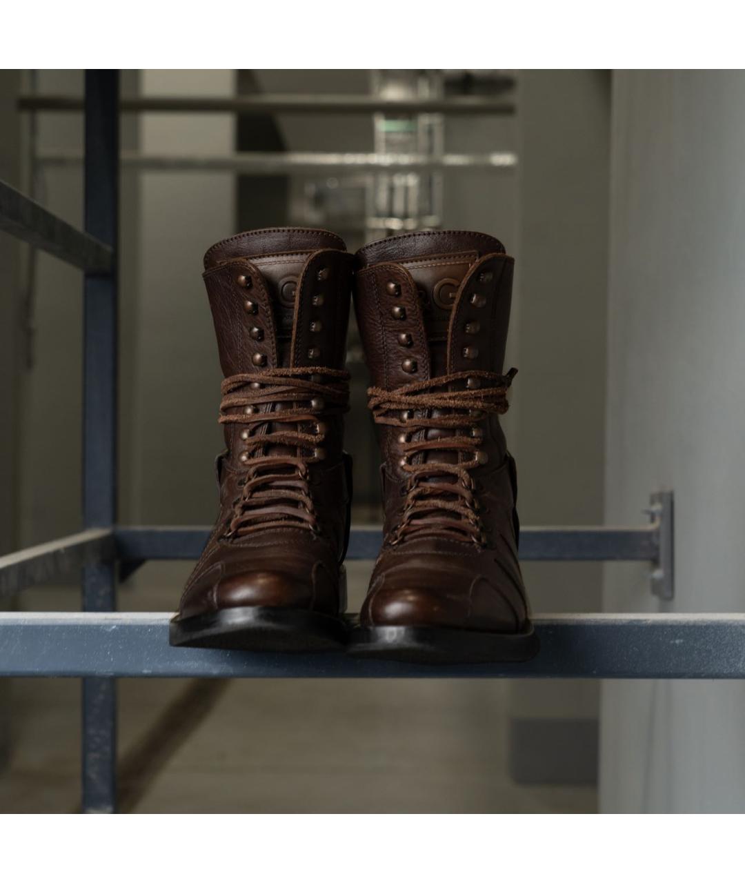 DOLCE&GABBANA Коричневые кожаные высокие ботинки, фото 3