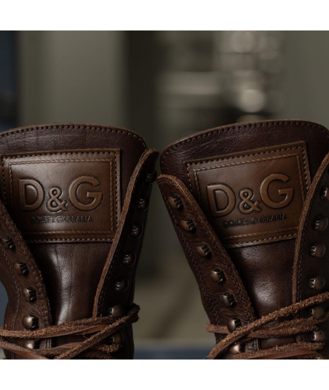 DOLCE&GABBANA Коричневые кожаные высокие ботинки, фото 5