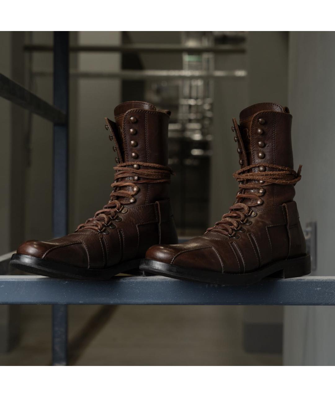 DOLCE&GABBANA Коричневые кожаные высокие ботинки, фото 2