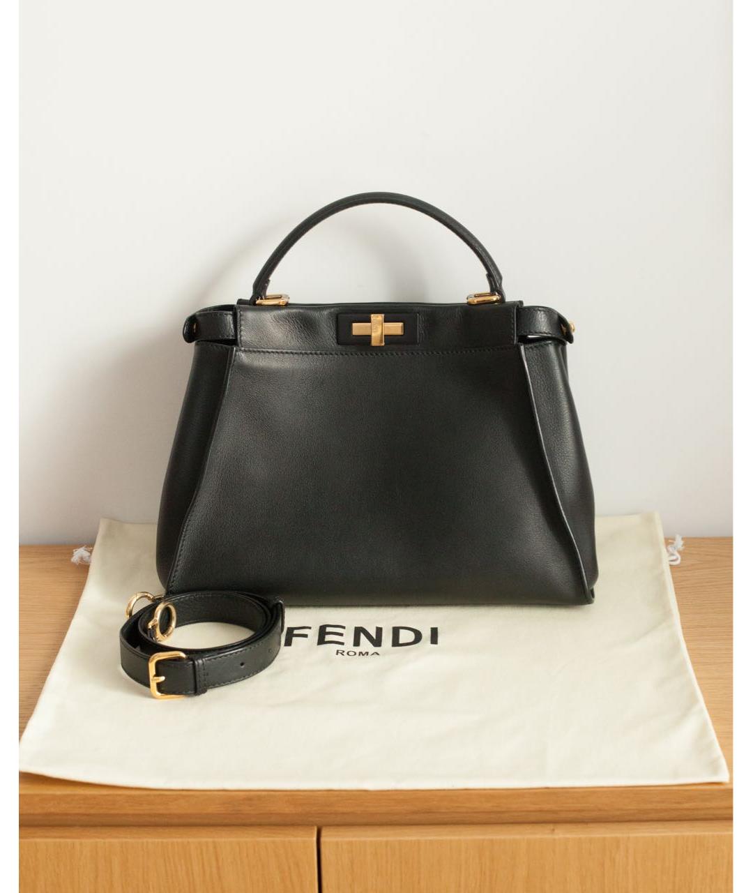 FENDI Черная кожаная сумка тоут, фото 9