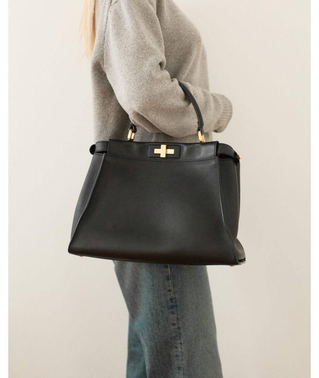 FENDI Черная кожаная сумка тоут, фото 4