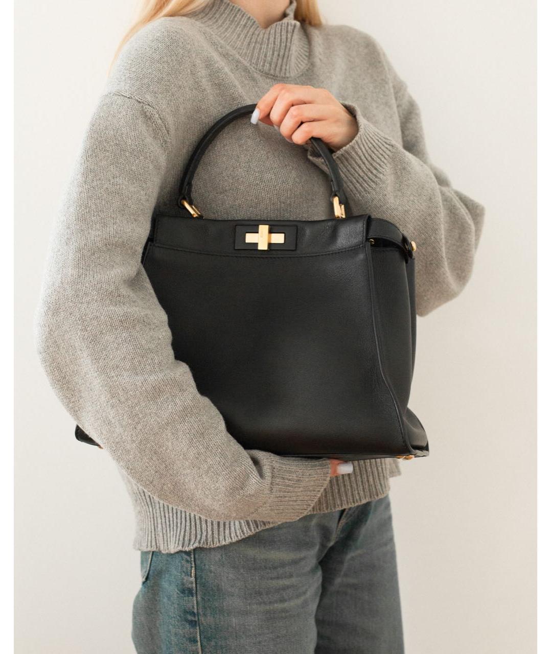 FENDI Черная кожаная сумка тоут, фото 2