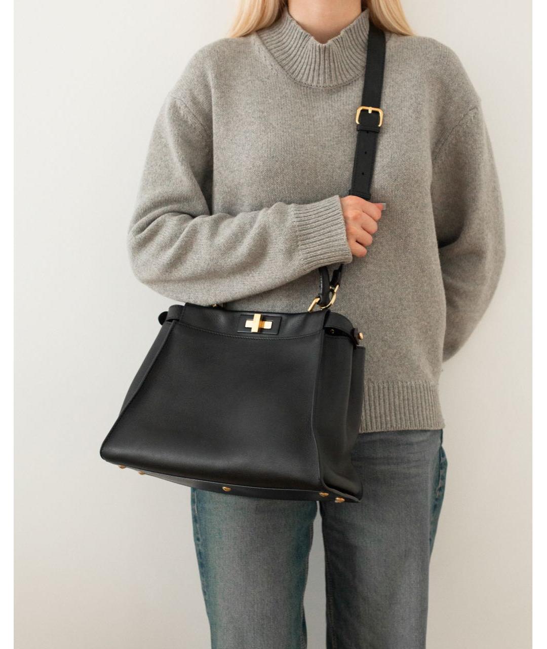 FENDI Черная кожаная сумка тоут, фото 3